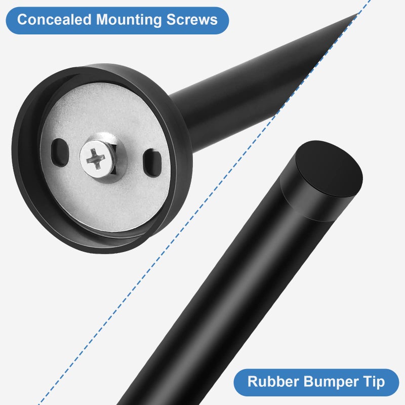 KOLAKO Door Stops, 6 Inch Door Stopper, Wall Mount, Brushed Stainless Steel Extra Long Doorstops with Sound Dampening Rubber Tip Bumper Modern Black Long Doors Stoppers for Bottom of Doors - Image 5